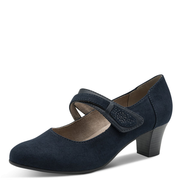 Jana Women's Navy Block Heel Court Shoe — H-Width Fit | 8-24464-42-805