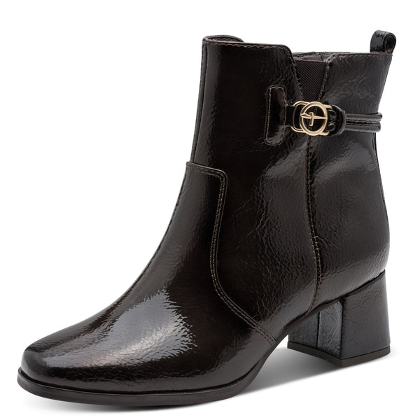 Tamaris Comfort Wide Fit Patent Heeled Boot 8-85304-47 - Mocca