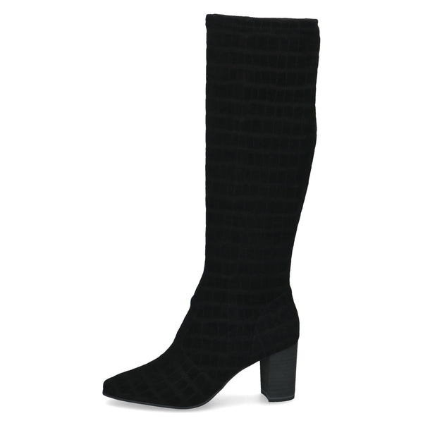 Caprice Ladies Croc Print Block Heel Ankle Boot - 024 Black Croc SKU 9-25520-41