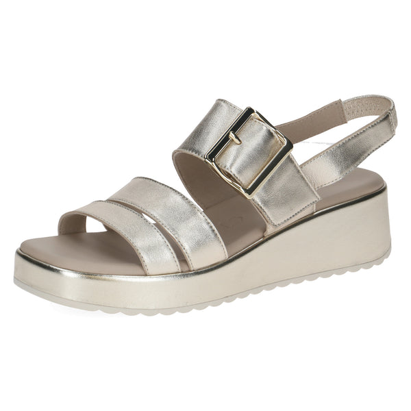 Caprice 9-28300-46 Leather Wedge Sandal Lite Gold Metallic G Fit MEMOTION Sole