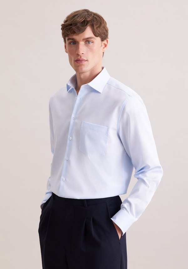 Seidensticker Mens Regular Fit Non-Iron Structured Shirt 11 Light Blue Kent 01.849998