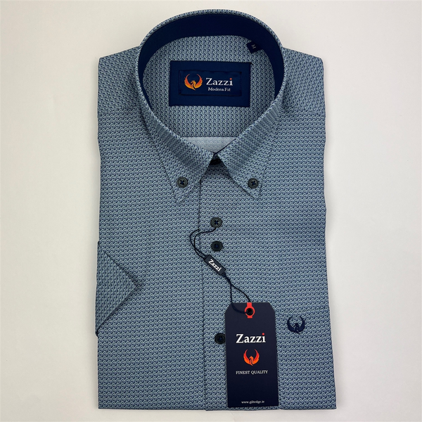 Zazzi Men's Green Short Sleeve Geometric Print Modern Fit Shirt 06-9725