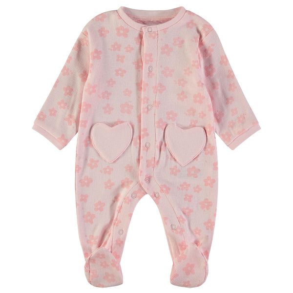 Babybol | 160022 Pink Flower Logo and Heart Pocket Footed Romper