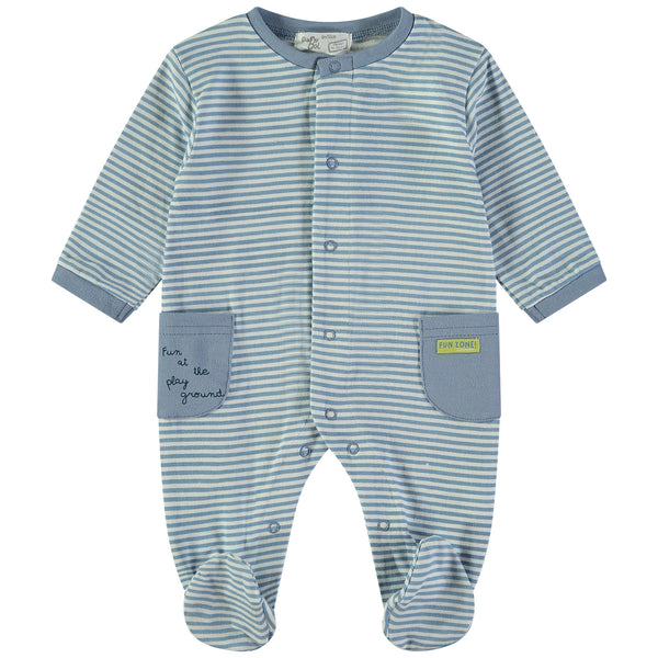 Babybol | 160815 Blue and White Striped Pocket Footed Romper