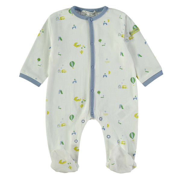 Babybol | 160816 White and Blue Playground Print Footed Romper