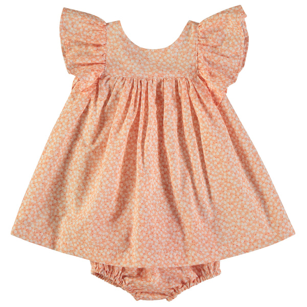 Babybol | 161213 Peach Flower Print Dress and Nappy Pants 2-Piece Set