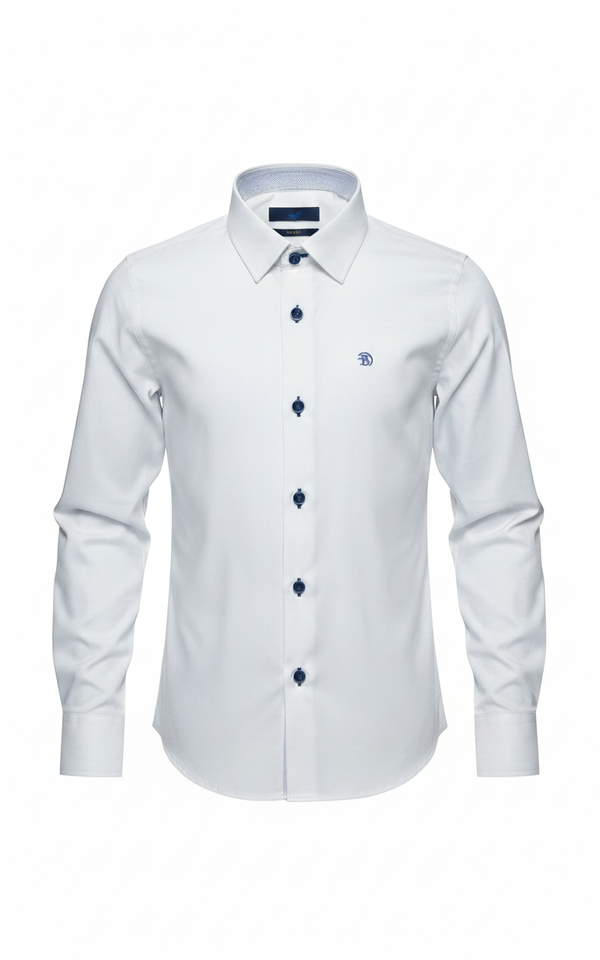 Benetti Leo White Boys Fit Long Sleeve Shirt