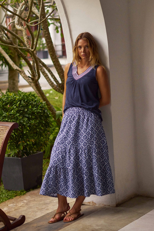 Weird Fish Harini Double Cloth Printed Midi Skirt Twilight 203982