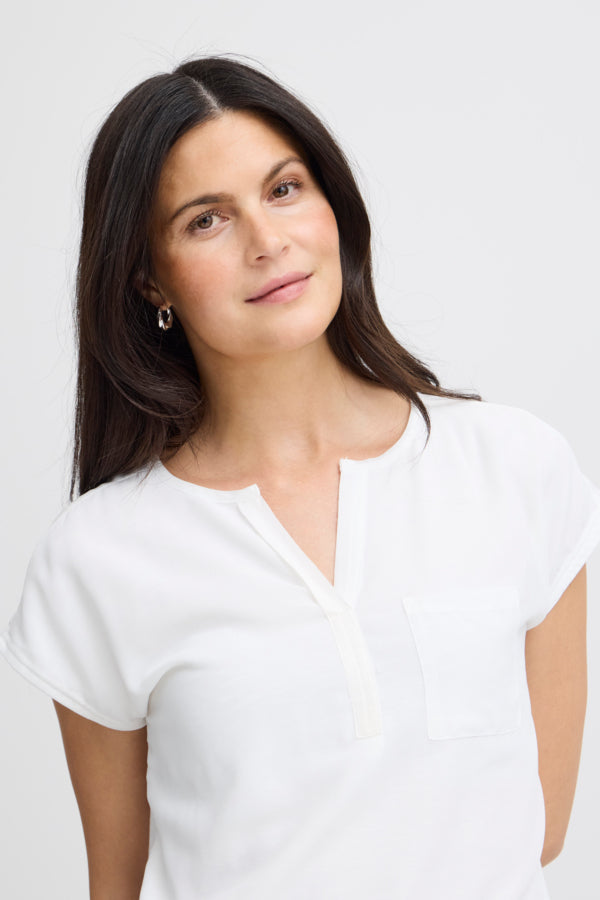 Fransa FRZawov Blouse Antique White Short Sleeve V-Notch Neck 20603737