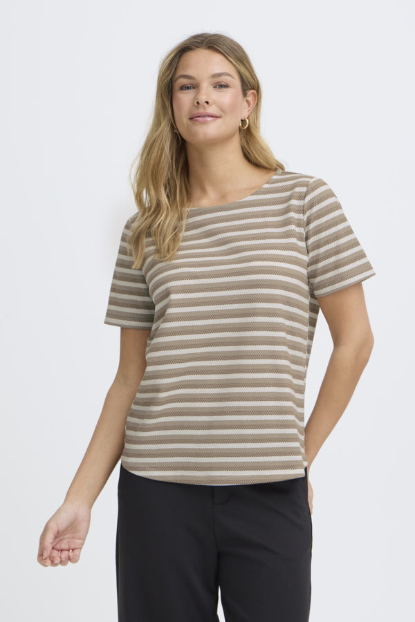 Fransa Womens Mountain Stripe/Brown FRJOSIE Striped T-Shirt 20615550