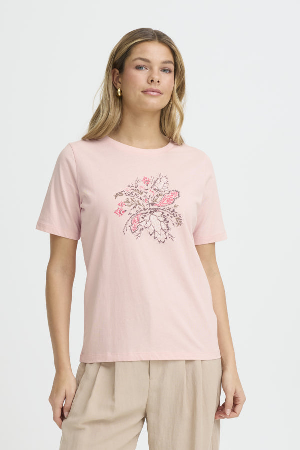 Fransa Womens Lotus Pink FRFELICIA Botanical Print Cotton T-Shirt 20617656