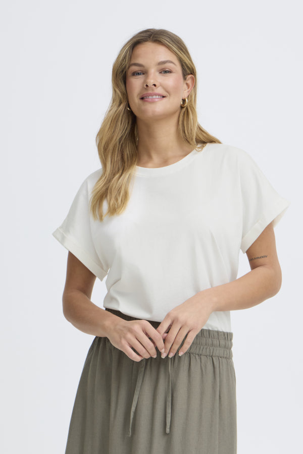 Fransa Womens White FRFEBA V-Neck Stretch Cotton T-Shirt 20617875