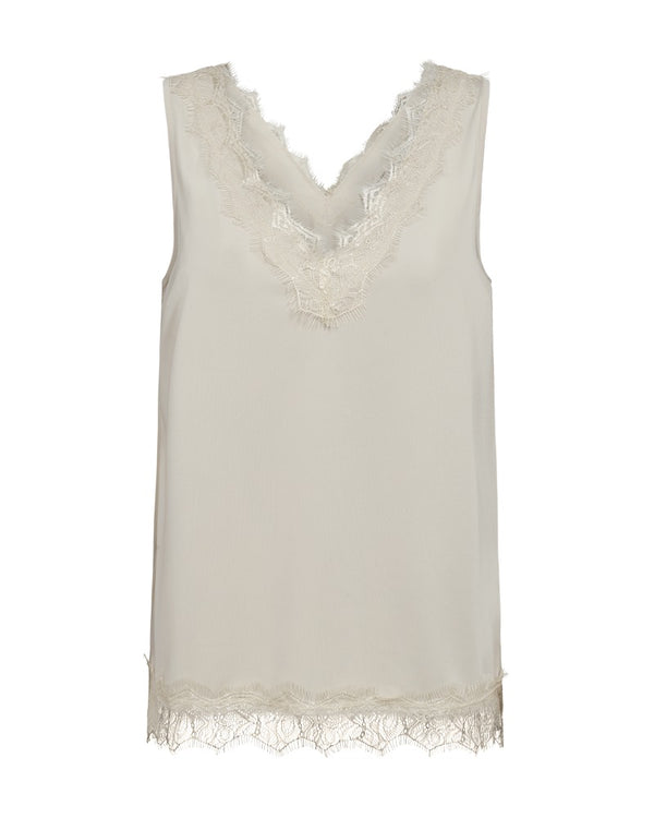Freequent FQBICCO V-Neck Lace Trim Sleeveless Top 206329 MB - Moonbeam