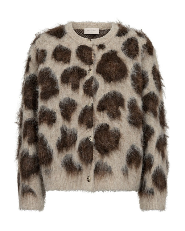 Freequent FQLIPPI Brushed Leopard-Print Cardigan 211711 OG - Oyster / Mole Melange