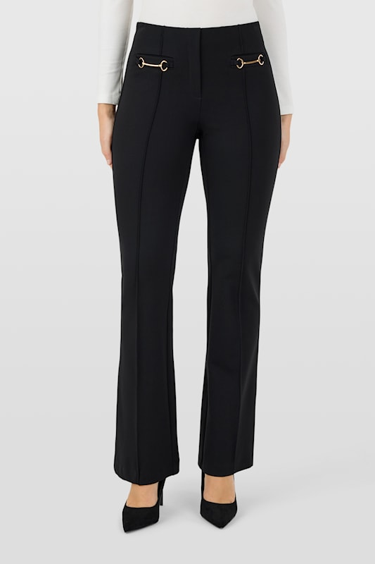 Robell Joella 82cm Kickflare Trousers with Gold Detail - Black SKU 53641-60012