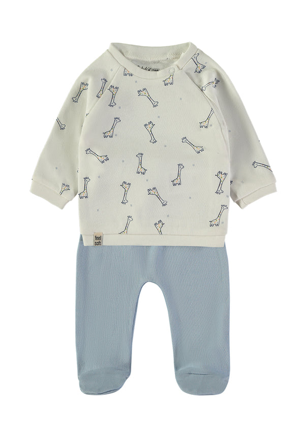 Babybol Baby Set Off-White and Blue Giraffe Print 260405
