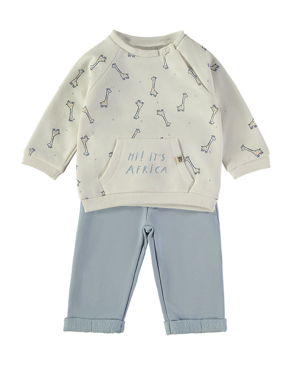 Babybol Baby Set Off-White and Blue Giraffe Print 260426