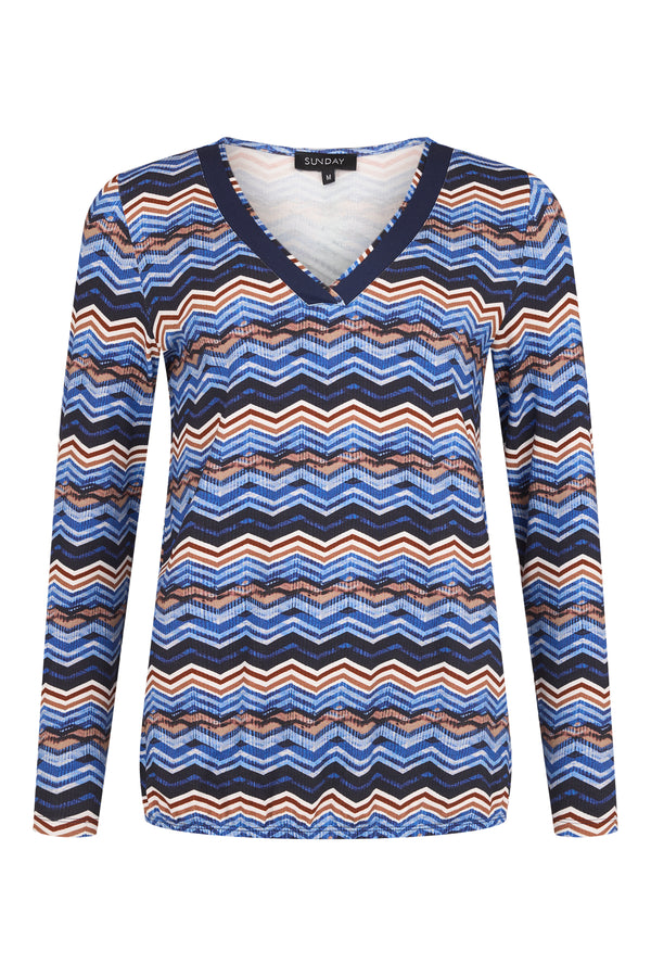 Sunday Abstract V-Neck Long-Sleeve Blouse 6355 6602 66 - Ultra Marine
