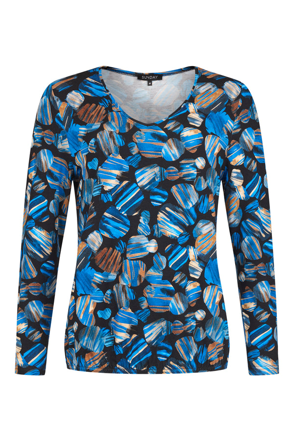 Sunday Abstract V-Neck Long-Sleeve Top 6452 6638 66 - Ultra Marine