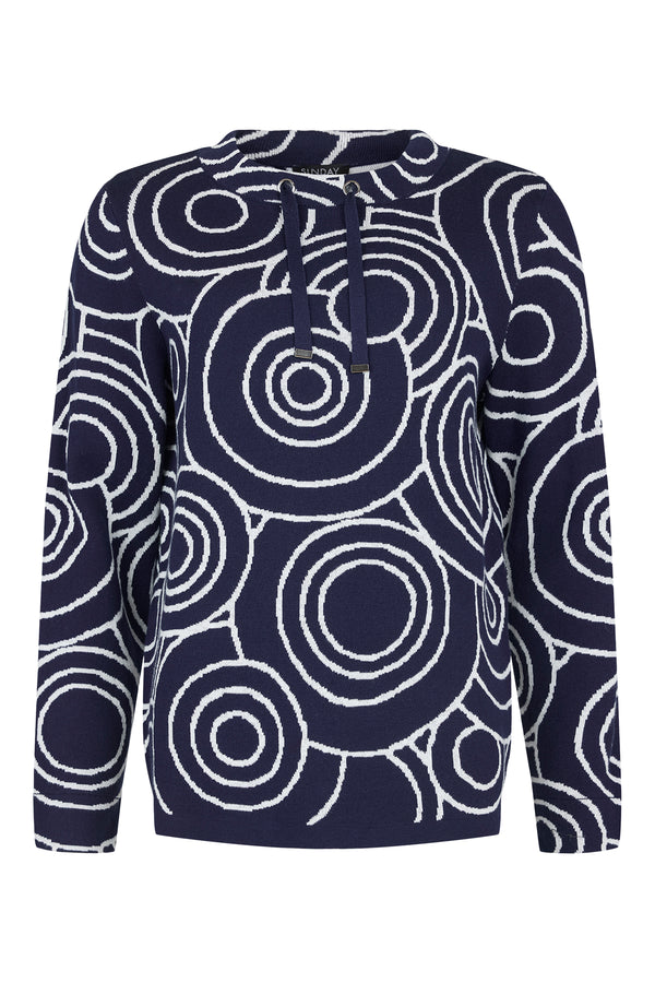 Sunday Abstract Knit Turtle-Neck Pullover 6986 6491 69 - Navy