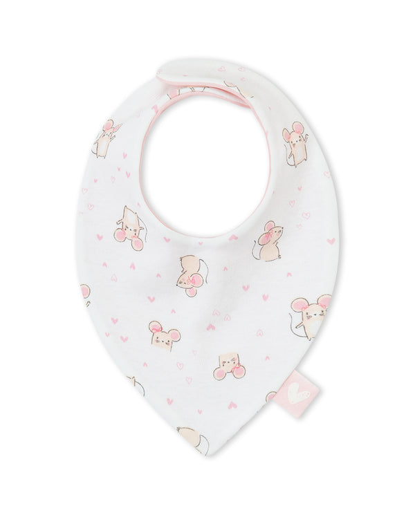 Yatsi | Baby Girl Reversible White Mouse & Pink Hearts Cotton Bib - 2611033