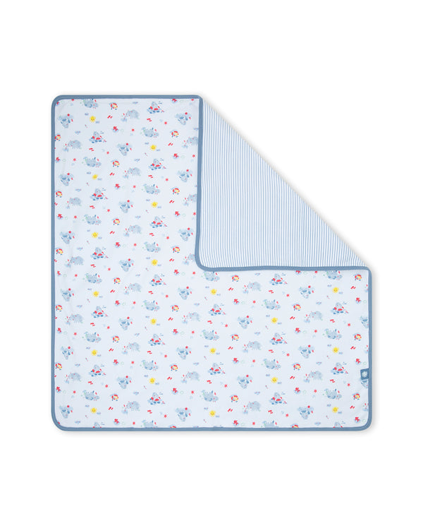 Yatsi | Baby Boy Reversible Blue Stripe & Sea Print Cotton Wrap - 26110352