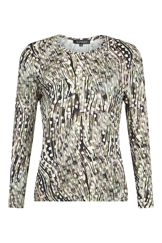 Sunday Wave Print Round Neck Top 64596630 163 - Pine Bark