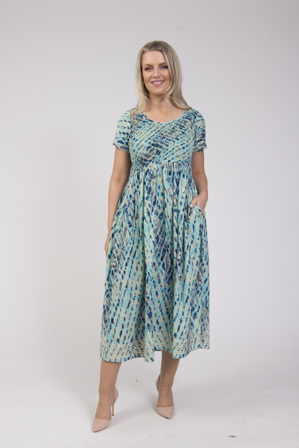 Jessica Graaf Womens Printed Round Neck Summer Dress with Sleeves & Pockets 31639-022