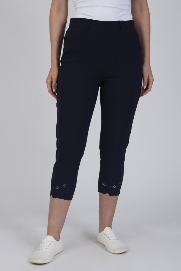 Jessica Graaf Womens Navy Bengaline Cropped Trousers with Lace Detail 31923-003