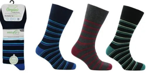 Eazy Grip Men’s Organic Cotton Wellness Socks 3 Pack | Non Elastic UK 6–11