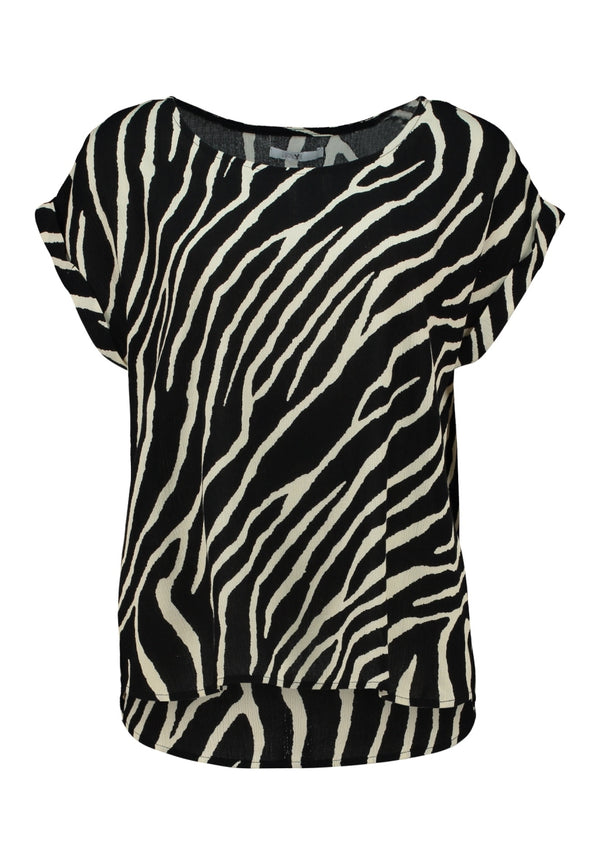 Hailys Women’s Ce44lina Black Zebra Print Top – EcoVero Viscose Short Sleeve Tee – HF-2208012-2
