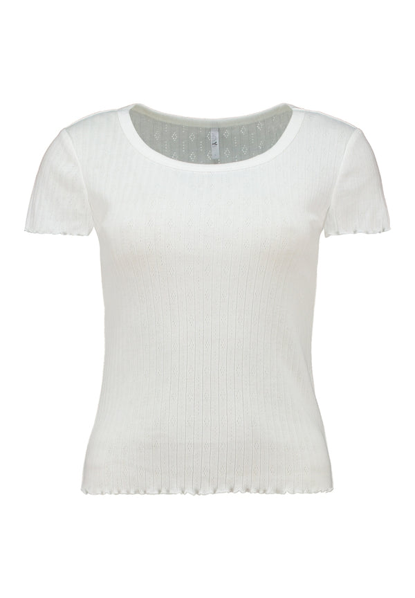 Hailys Women’s Yo44ko Off White T-Shirt – Cotton Blend Round Neck Short Sleeve Tee – KY-2409084