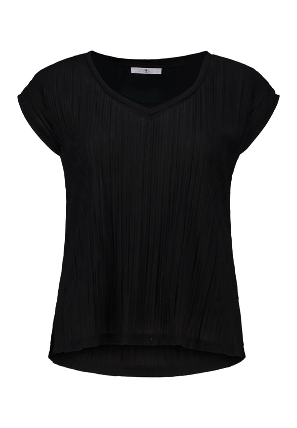 Hailys Women’s Ju44no Black Short Sleeve Top – V-Neck Polyester Viscose Tee – SP-2409055