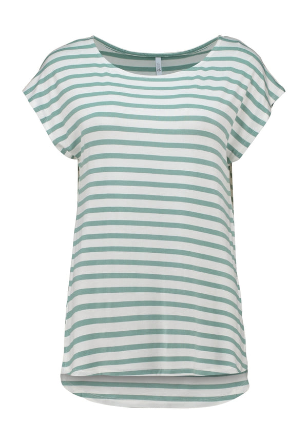 Hailys Women’s Em44ma Soft Sage Stripe T-Shirt – Viscose Stretch Short Sleeve Top – KY-PO2301010SA