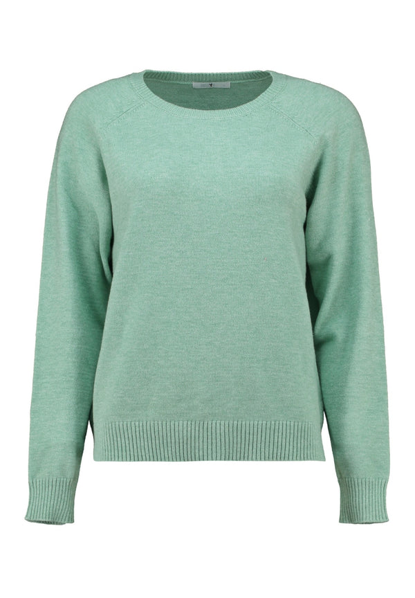 Hailys Women’s As44ra Soft Sage Marl Jumper – Round Neck Knit with Ribbed Cuff and Waistband – DA-PO