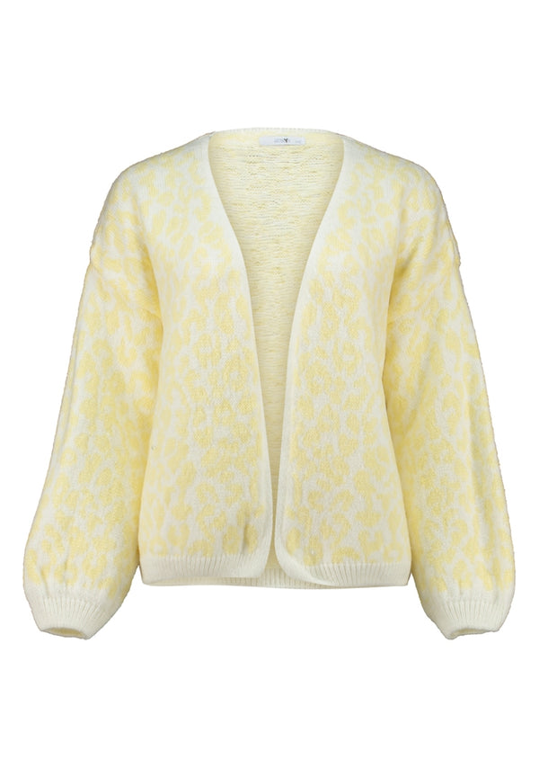 Hailys Women’s Le44ni Leopard Print Cardigan – Yellow & White Cozy Long Sleeve Knit – UNF-5151
