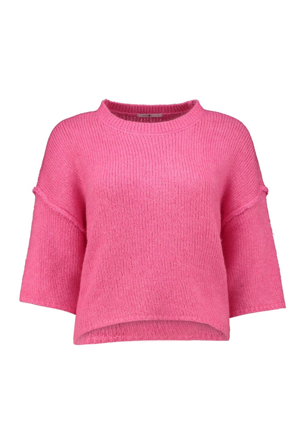 Hailys Women’s Ta44ra Candy Pink Knit Jumper – 3/4 Wide Sleeve Round Neck Sweater – SYF-2505095