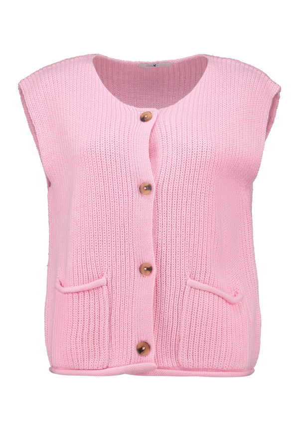Hailys Women’s Po44ppy Knitted Waistcoat – Light Candy Pink Sleeveless Cardigan – FaYa-2505093