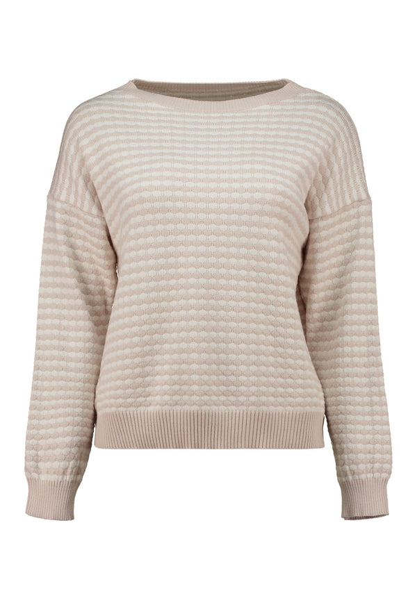 Hailys Women’s Me44rle Patterned Wide-Neck Jumper – Offwhite & Beige Knit – AFM-93190