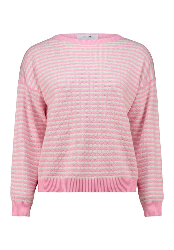 Hailys Women’s Me44rle Patterned Wide-Neck Jumper – Offwhite & Pink Candy Knit – AFM-93190