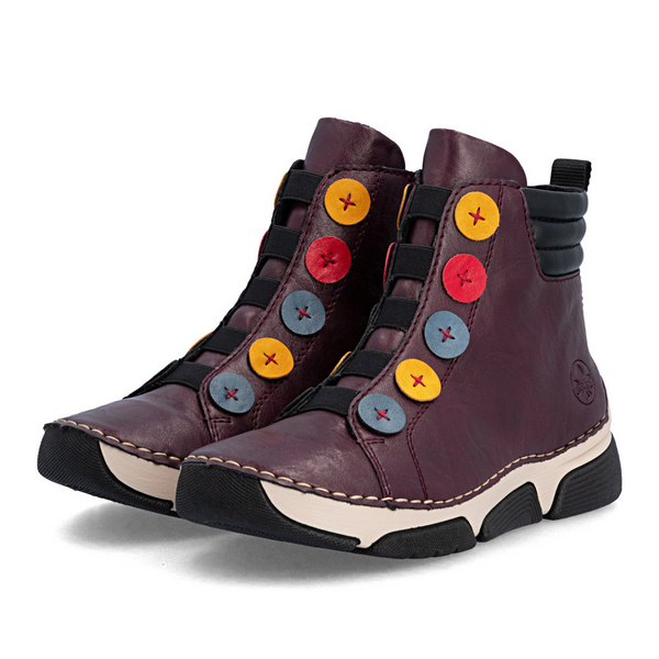 Rieker Fleece-Lined Button Detail Ankle Boot - Red SKU 45977-30