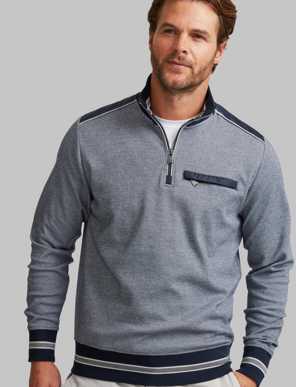 Vedoneire Men's Two-Tone Half Zip Cotton Sweatshirt Navy 4807