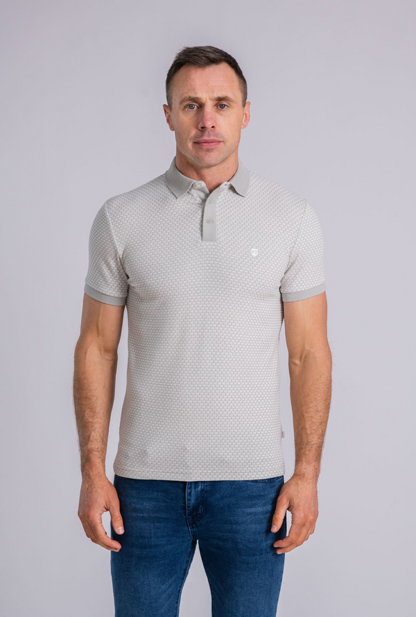 XV Kings by Tommy Bowe Wallamba Polo Shirt Oyster Mosaic Slim Fit