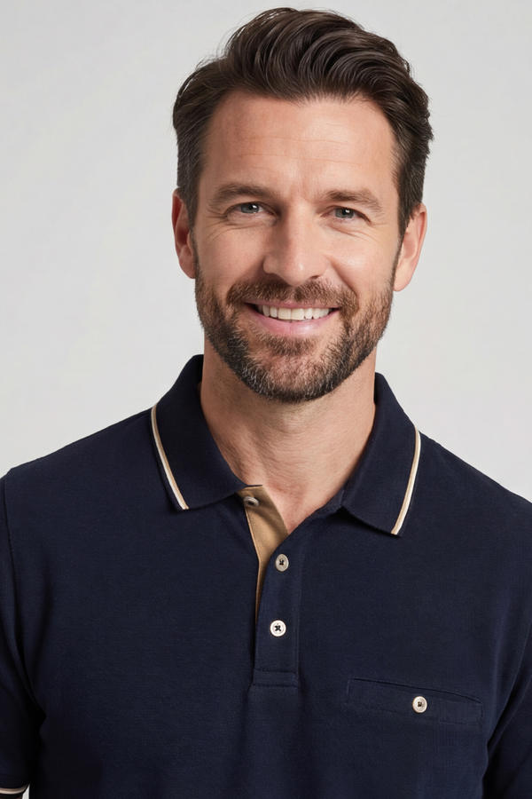 Bailys Menswear Men's Navy Two-Tone Oxford Piqué Modern Fit Polo Shirt 615205 60