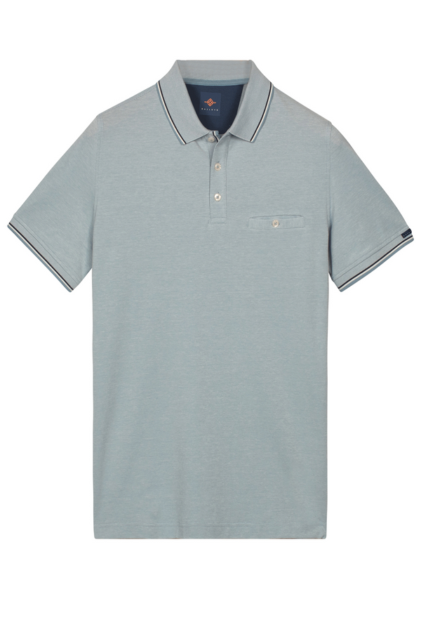 Bailys Menswear Men's Sky Blue Two-Tone Oxford Piqué Modern Fit Polo Shirt 615205 62