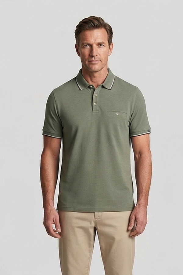 Bailys Menswear Men's Thyme Green Two-Tone Oxford Piqué Modern Fit Polo Shirt 615205 73