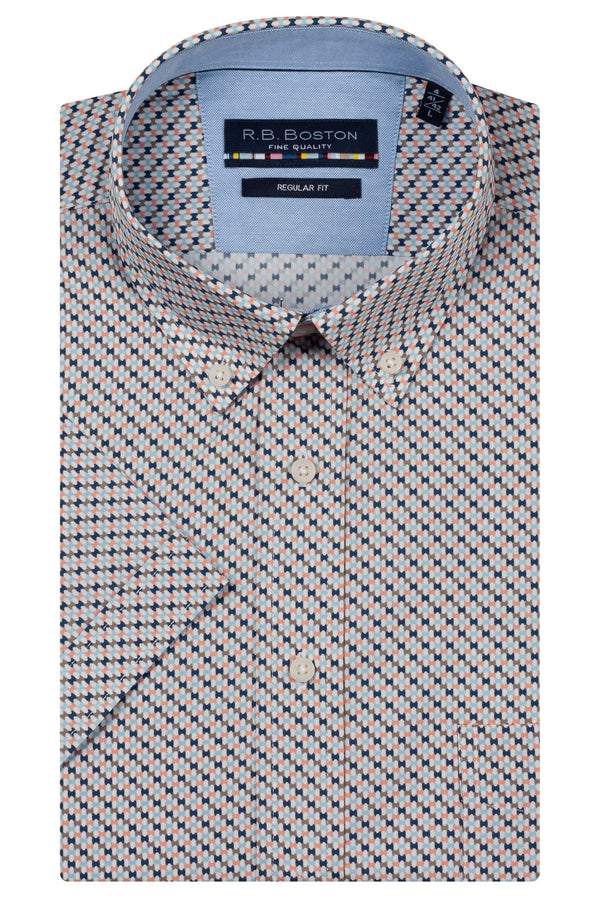 R.B. Boston Marshall Short Sleeve Button Down Pink Graphic Dots Print 616670-316