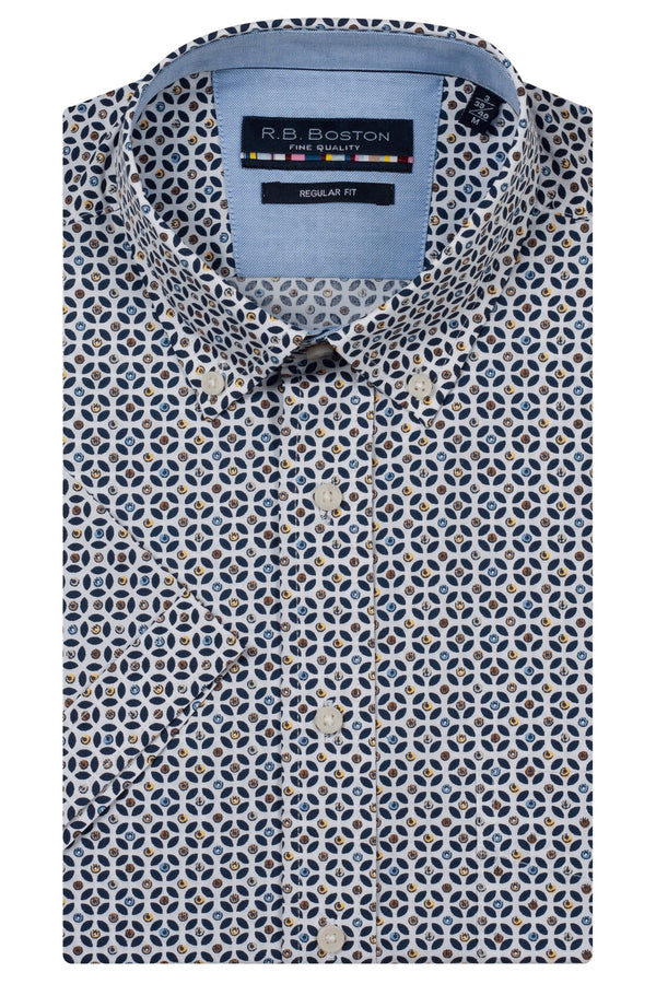 R.B. Boston Marshall Short Sleeve Button Down Pink Navy 616670-602