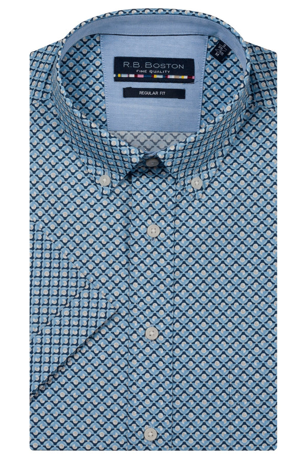 R.B. Boston Marshall Short Sleeve Button Down Blue Graphic Circles 616670-620