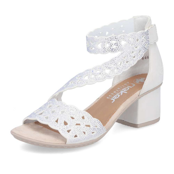 Rieker 64657-80 White Decorative Perforated Sandal Antistress Comfort Velcro Strap